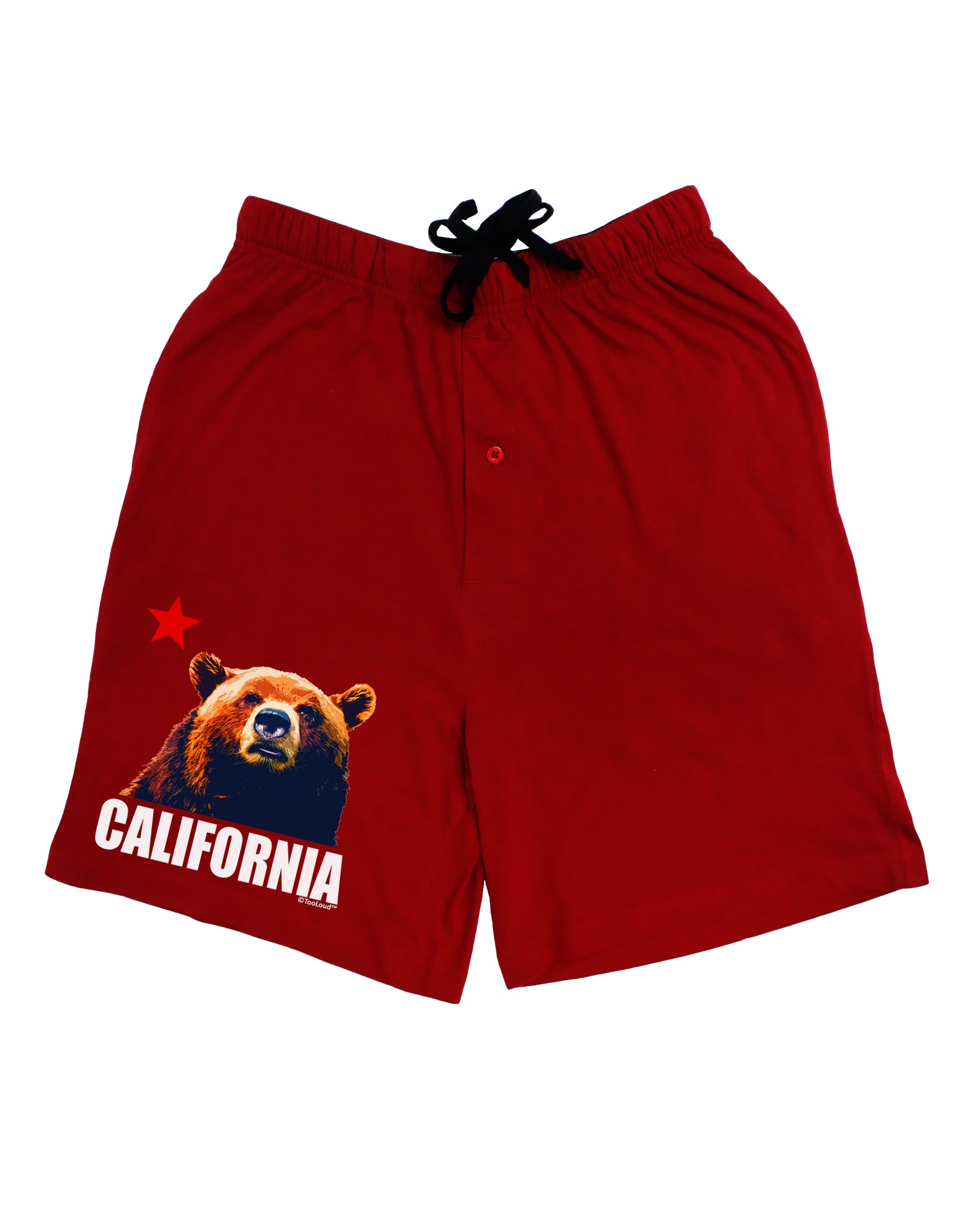California Republic Design - Grizzly Bear and Star Adult Lounge Shorts - Red or Black by TooLoud